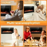 Auseo 36 inch Wall Mounted Indoor Electric Fireplace, Ultra-thin Low Noise Lightweight LED Fireplace Heater, Touch Screen, Timer, 1500W, Adjustable Flame Color and Speed, Black