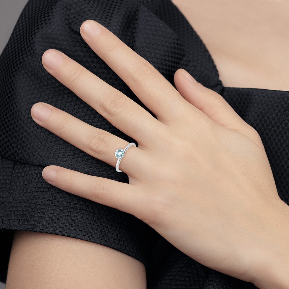 925 Sterling Silver Bezel Polished Stackable High 5mm March Crystal Ring Size 10 Stackable Ring for Women