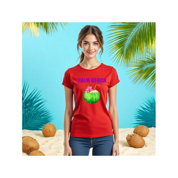 Playera Blusa De Palm Beach Surf Club – Vibra Tropical con Sabor a Coco Color Rojo Talla Extra Grande Marca Emil SaEs