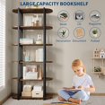 thumbnail image 5 of Memoryfield 6-Tier Industrial Bookshelf, Rustic Wood Bookcase with Metal Frame, Open Storage Display Rack for Living Room Office Bedroom, Brown, 5 of 8