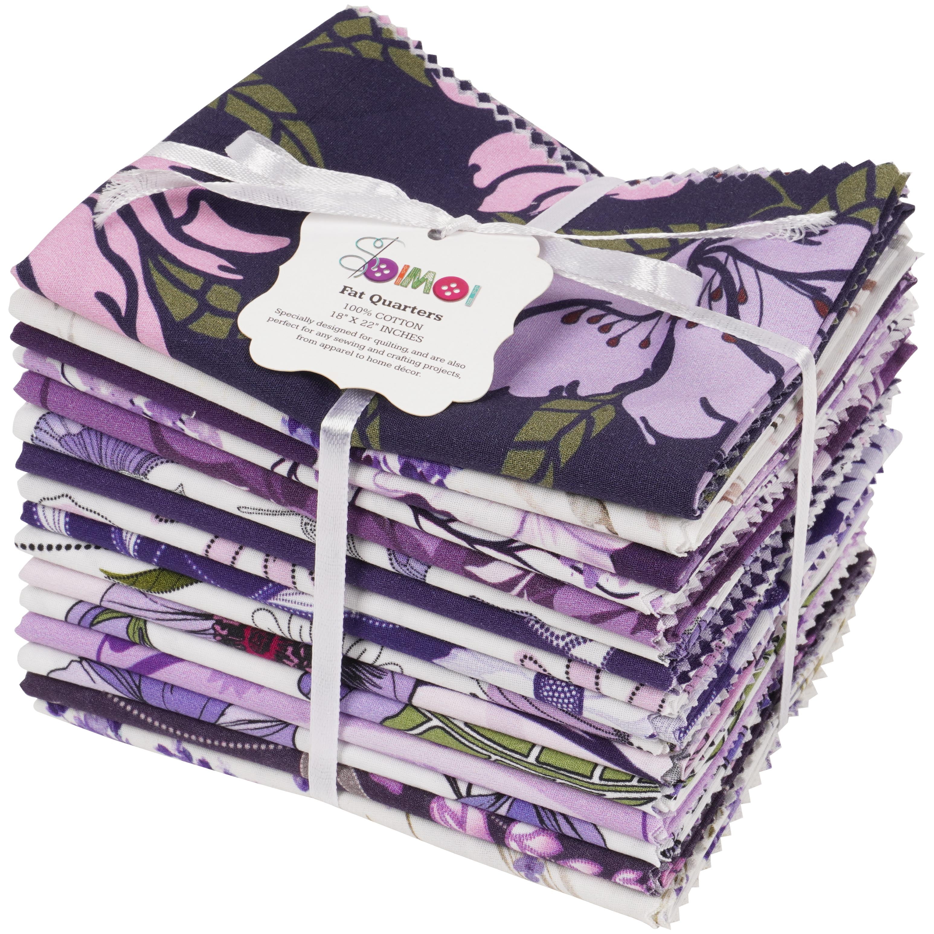 Soimoi 16 Pc Fat Quarter Bundle,FloralPrint 18"x 22"DIY Patchwork-100% CottonPre-Cut Quilting Fabric Purple & White