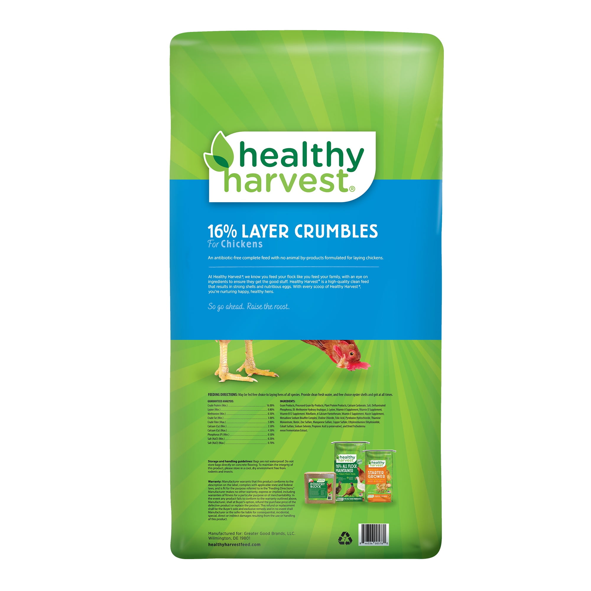 (3 pack) Healthy Harvest 16% Layer Crumbles Feed for Egg Laying Chickens, 40 lb Bag