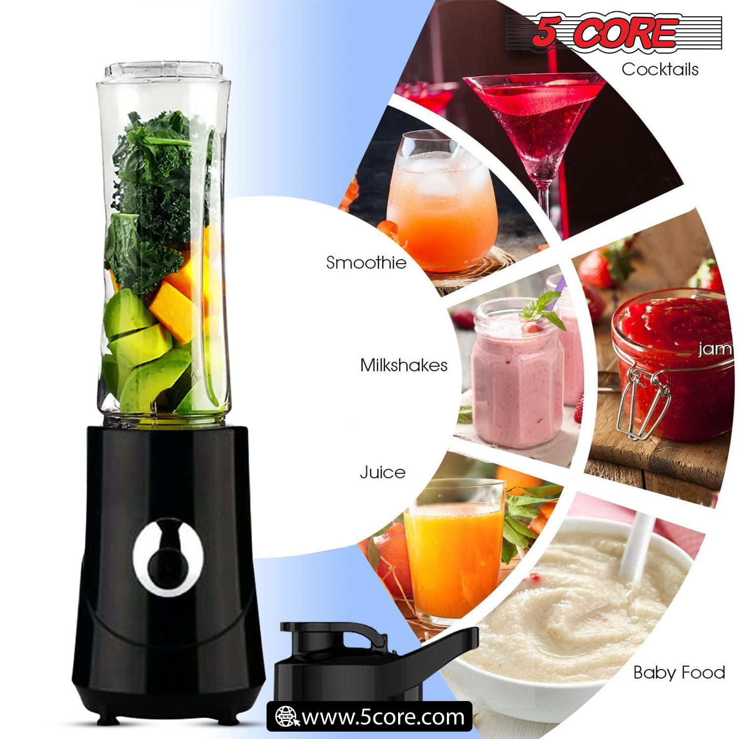 5 Core Smoothie Blender for Shakes and Smoothies, 500ml Powerful