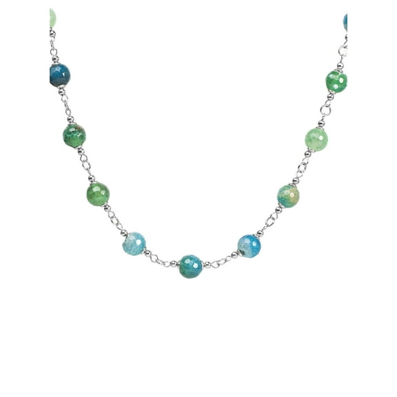 ELYA Women's Mixed Green and Blue Agate Stone Bead Steel Necklace (10mm) - 17"