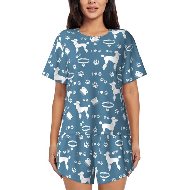 Fotbe Poodle Dog Conjunto de Pijama Estampado para Mujer, 2 Piezas, Ropa de Dormir con Camiseta de Manga Corta y Shorts Suaves-4X-Large