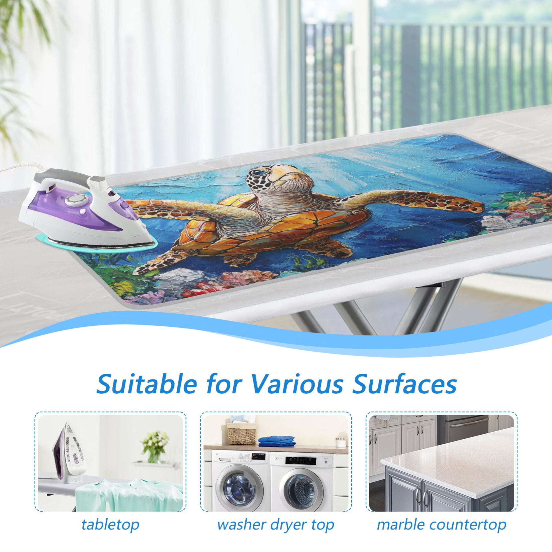 Turtle Swimming under Sea Ironing Mat Blanket Portable Travel Ironing Pad Heat Resistant Pad 47.2" x 27.6”