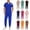 Blue, variant on OIOLOYJM Scrub Set for Men Stretch V-Neck Pocket Scrub Top Elastic Waist Work Tapered Leg Casual Breathable Dress Nurse Sets Royal Blue L