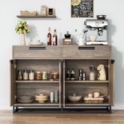 Modern 55 Inch Sideboard Buffet Cabinet – 2 Drawers, 4 Doors, Adjustable Shelf – Kitchen Storage, Coffee Bar Cabinet for Dining Room – Vintage Brown, Datong 41014K