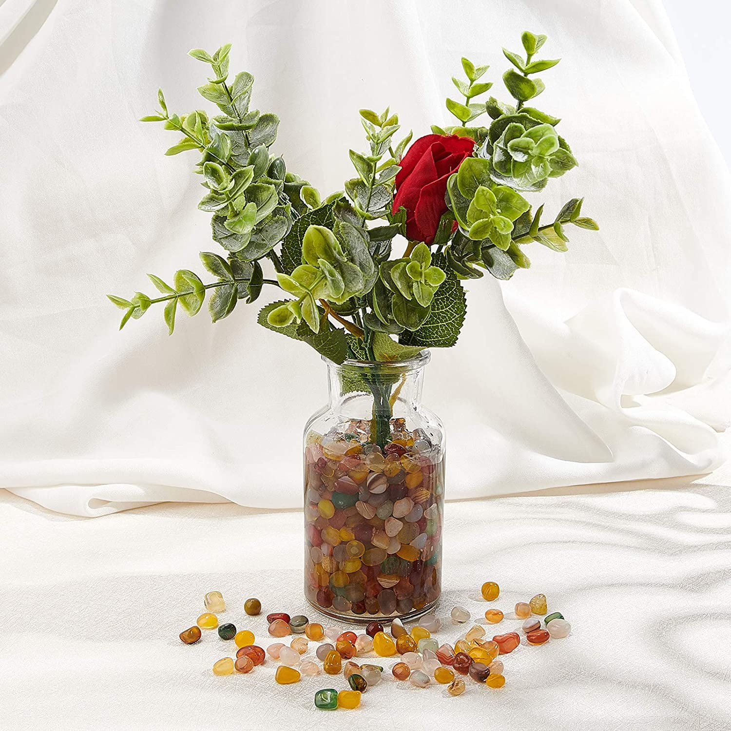 1set 780pcs Tumbled Stone Beads Mixed Agate Stone Undrilled Natural Pebbles Crushed Gemstone for Succulents Bedding Vase Filler Fish Tank Decoration
