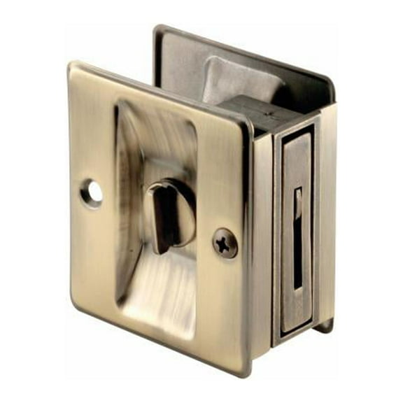 Prime-Line N 6774 Pocket Door Privacy Lock & Pull, Antique Brass - Quantity 2