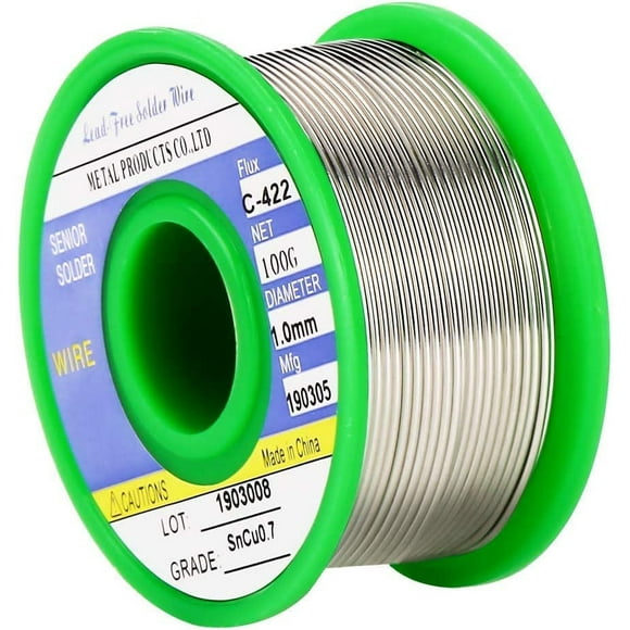 Sn 99.3% Cu 0.7% Lead-Free Solder Wire with Rosin Core, 1.0 mm for Electrical Soldering (100g)