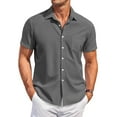 thumbnail image 2 of Lumtrix Men's Short Sleeve Dress Shirts Stretch Stain Shield Casual Button Down Shirts Solid Formal Shirt Light Gray 3XL, 2 of 5