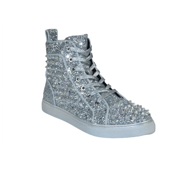 Mens High Top Shoes By FIESSO AURELIO GARCIA,Spikes Rhine stones 2409 Silver