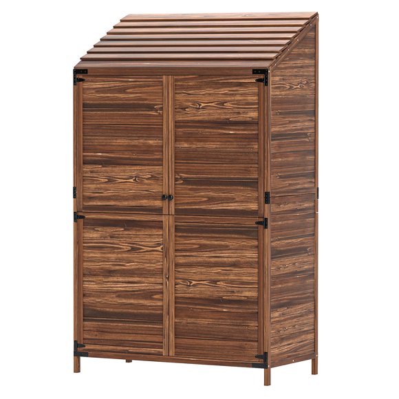 CoSoTower Outdoor Storage Cabinet, Wooden Garden Storage Shed with Double Doors and Shelves for Garden Porch Deck, Mixed-Brown