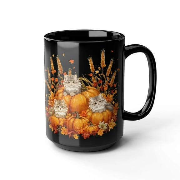 Fall Harvest Black Cat Coffee Mug 15oz Thanksgiving Holiday Gift
