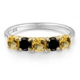 thumbnail image 3 of Gem Stone King 925 Silver and 10K Yellow Gold Yellow Citrine and Black Diamond Wedding-Bands Ring for Women | 1.31 Cttw | Round 4MM | Gemstone November Birthstone | Size 6, 3 of 6
