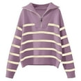 thumbnail image 4 of Arlun Womens Quarter Zip Striped Sweaters Casual V Neck Long Sleeve Knit Collared Pullovers Loose Fit Comfy 2025 Winter Fall Fashion Sweater Tops Purple One Size, 4 of 4