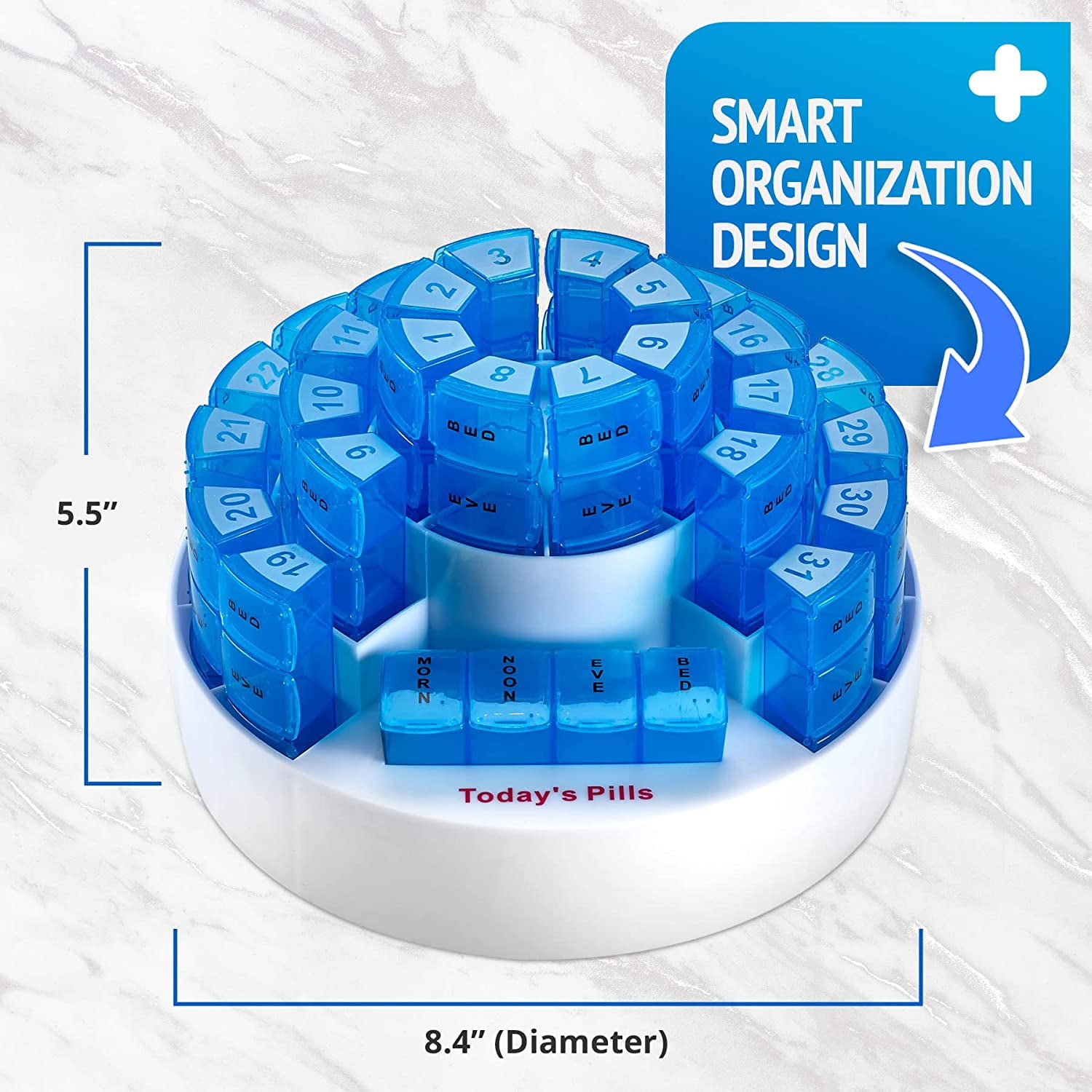MEDca Monthly Pill Organizer – 31-Day BPA-Free Rotating Pill Dispenser
