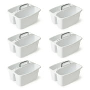 Gracious Living Large Plastic Storage Caddy Tote w/2 Compartments with Handle, White (6 Pack)