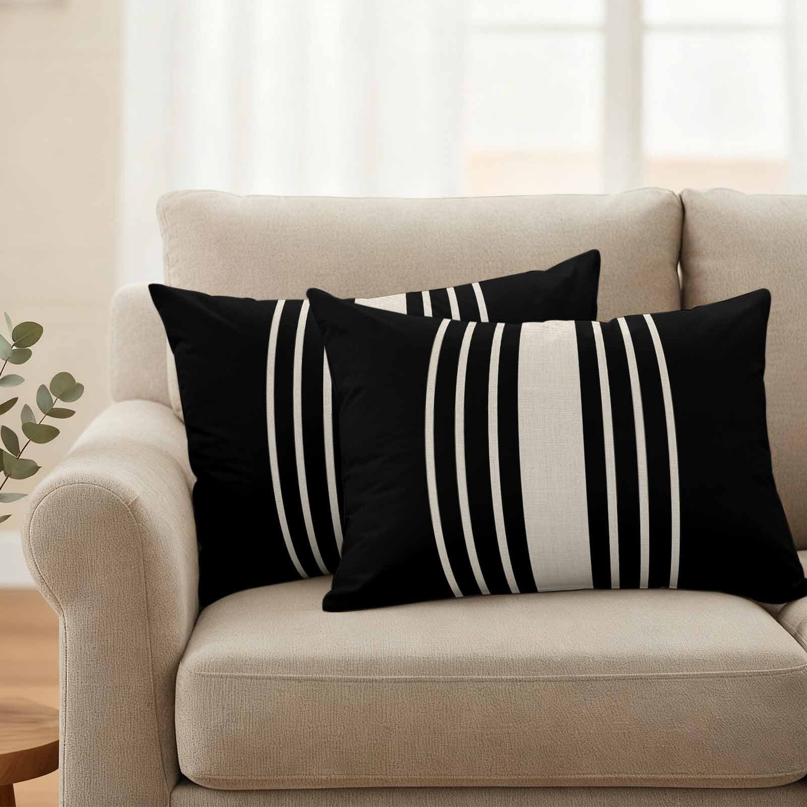 Black Beige Striped Outdoor Waterproof Pillow Covers, Modern Farmhouse Retro Lines Decorative Rectangle Throw Pillowcase Sofa Cushion Sham for Patio/Couch/Chair, 20"x12" 2 Pack