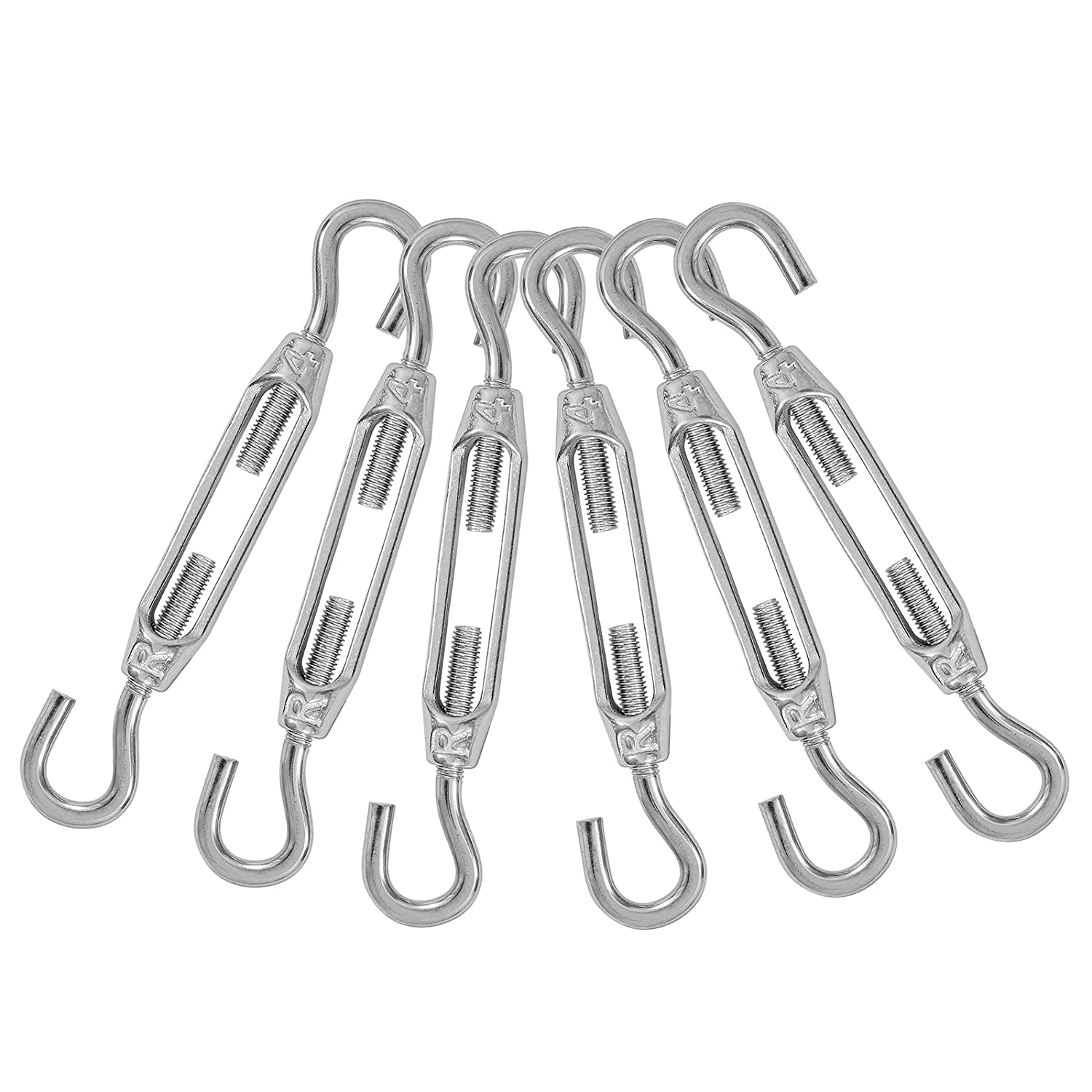 6PCS M4 Hook & Hook Turnbuckle 304 Stainless Steel Turnbuckle Wire Rope
