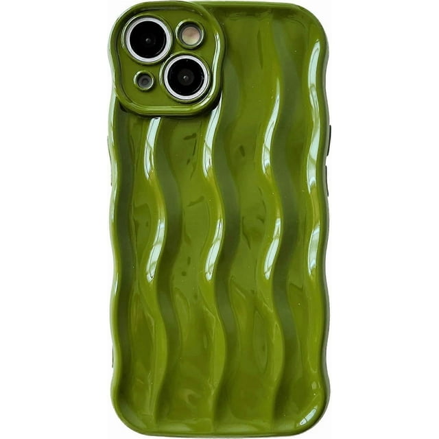 Water Ripple Pattern Curly Wave Frame Soft Compatible with iPhone Case (Green,iPhone 13 Pro Max)