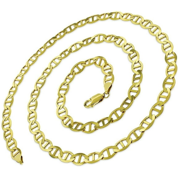 14K Yellow Gold 6.5mm Mariner Chain, FREE Microfiber Cloth, Solid Flat Anchor Link Mens Womens Necklace, Giorgio Bergamo