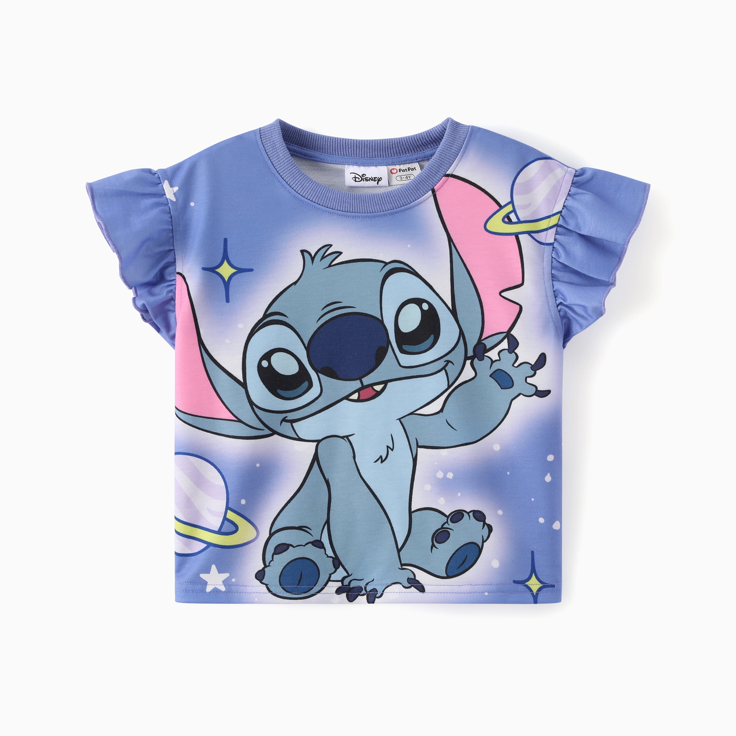 Disney Stitch Girls 2 Piece Outfit Ruffle Sleeve Graphic Crop T-shirt and Rainbow Tiered Skort Shorts Summer Set Kids 8-9Y