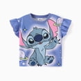 thumbnail image 4 of Disney Stitch Girls 2 Piece Outfit Ruffle Sleeve Graphic Crop T-shirt and Rainbow Tiered Skort Shorts Summer Set Toddlers Kids 3-4T, 4 of 11