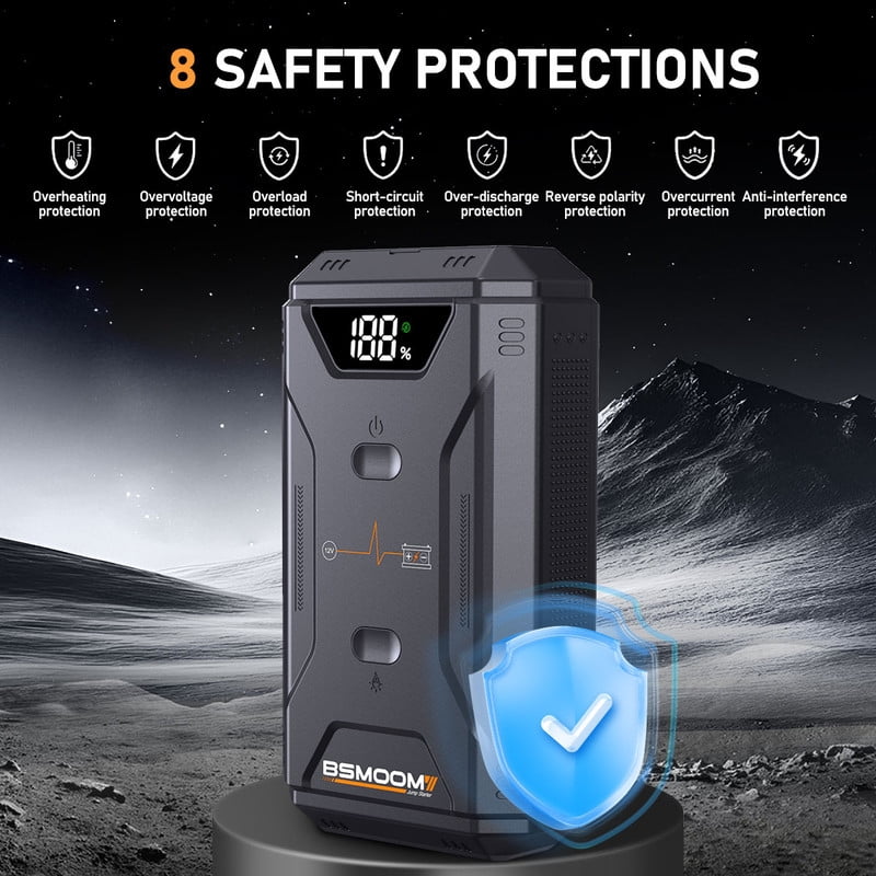 BSMOOM 6000A Peak Portable Car Jump Starter for Up to 5.5 Gas and 8.0 Diesel Engines, 12V Car Jumper Starter Battery Pack with LED Light, LCD Screen, USB-C & QC 3.0 Fast Charging