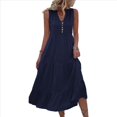 thumbnail image 2 of Vestido de Verano Sin Mangas, Holgado, Informal, con Escote en V, con y Bolsillos para Cruceros en la Playa, Azul Marino, Talla L, 2 of 9
