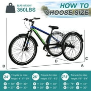 Mooncool Mountain Tricycle for Adults, 7 Speed Three Wheel Bike, 24/26/27.5 Inch Adults Trikes with Shopping Basket, Exercise Men's Women's Tricycles