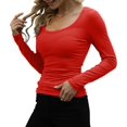 thumbnail image 2 of Womens Long Sleeve Scoop Neck Ribbed Knit Tops Casual Slim Fitted Basic Shirts, 2 of 4