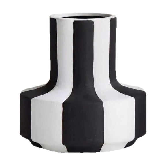 Black and White Striped Ceramic Vase Home Decor Geometric Tabletop Display Accent Hand Finished Durable Decorative Vase for Living Room Shelf Entryway Office Desk Centerpiece