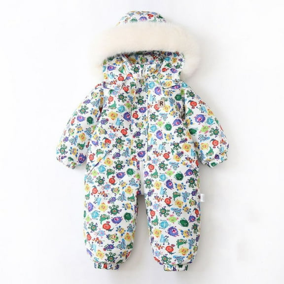 GYRATEDREAM Infant Toddler Boys Girls Snowsuit Newborn Winter Coat Warm Hooded Romper Jumpsuit Outwear Jacket for 2-3Y White