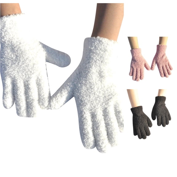 PMVFHDE Gloves & Mittens Velvet Knitted Winter Thick Warm Solid Cold Protective Unisex White - One Size