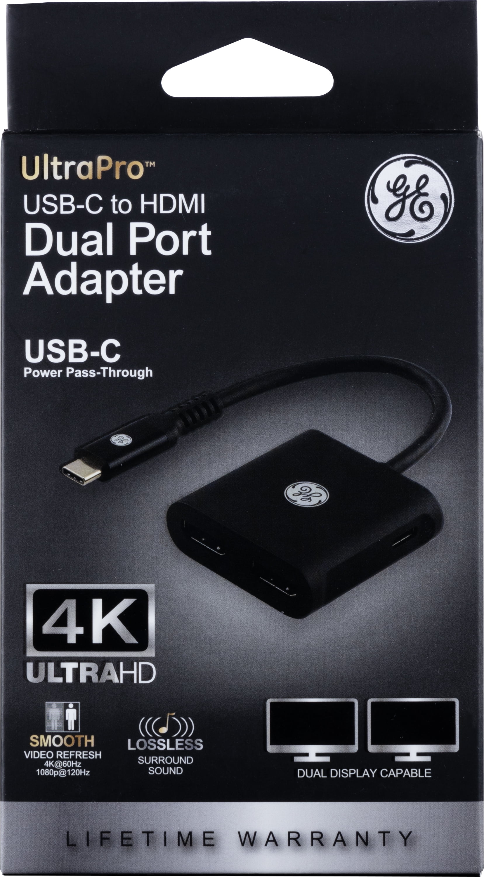 GE USB-C To Dual HDMI Adapter, Black, 81661