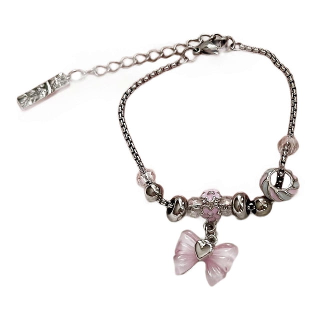 ibranting Steel Butterfly Beaded Bracelet Anklet with Adjustable Bowknot Chain for Women Girls Kids Special Occasions