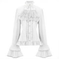 thumbnail image 4 of YanHoo Women Pirate Shirt Victorian Ruffle Medieval Renaissance Vampire Ruffled Steampunk Puffy Halloween Cosplay Shirts 2025 Fall Savings, 4 of 5