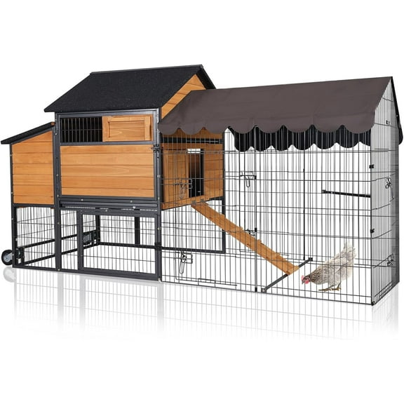 Ultimate Chicken Coop with Wheels - Spacious 85" Metal Frame Chicken House with Nesting Box and Leakproof Pull-on Tray - Chicken Tractor Portable & Waterproof, Perfect for Chickens!