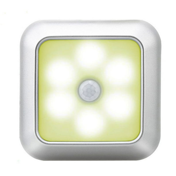 Inteprter Luz nocturna Sensor de movimiento 6 LED Luz Lámpara de noche de inducción humana para hotel en casa Iluminación y accesorios Pipa cálida concha plateada cuadrada