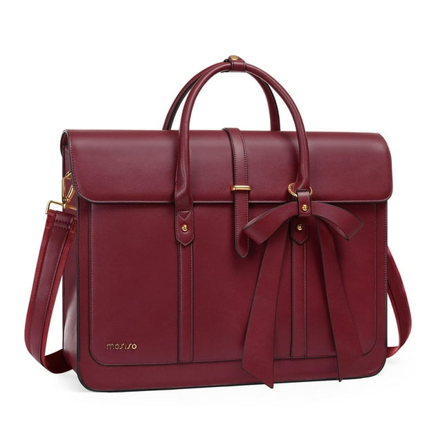 Bolsa para portátil MOSISO para mujer de piel sintética de 13 a 14 pulgadas, color rojo vino