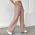 thumbnail image 5 of Cagogo Striped Wide Leg Lounge Pants for Women Elastic Waist Casual Long Trousers with Pockets Fashion Comfortable Home Outdoor Wear, Red M, 5 of 5