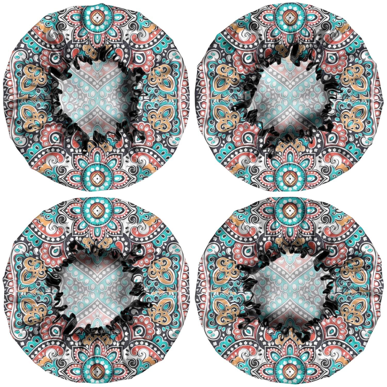 Shower Caps,Multicolor Ethnic Paisley Pattern Waterproof Shower Cap for Women 4 Pieces,Double Reusable Hair Cover for Shower PEVA Elastic Stretch Hem