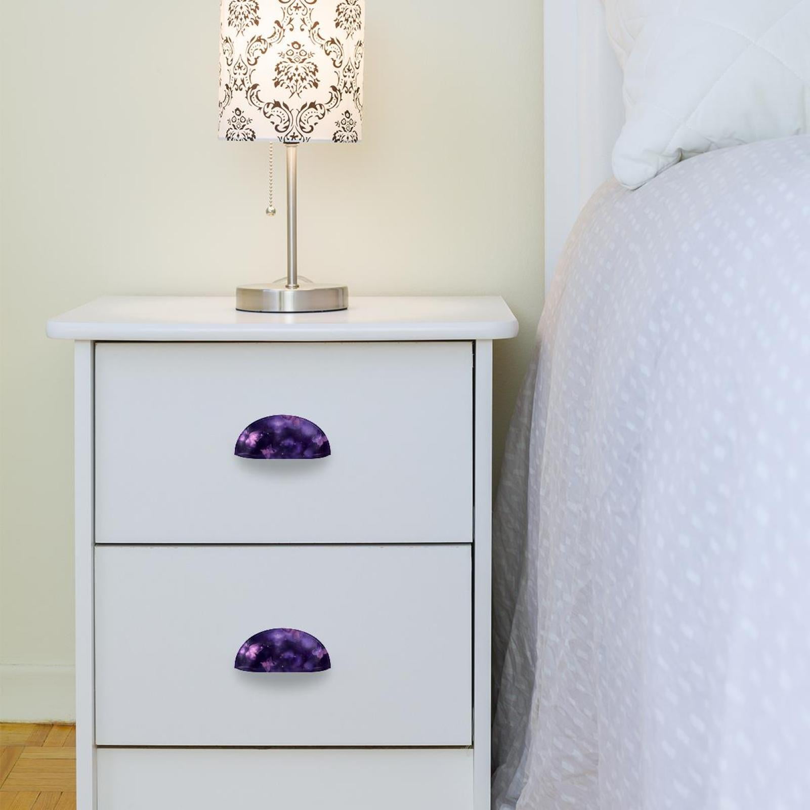 PhooArto 6 Pcs Cup Drawer Pulls, Galaxy Purple Butterfly Pattern Shell Shape Handles Cabinet Knobs for Dresser Cupboard Closet Wardrobe with Screws