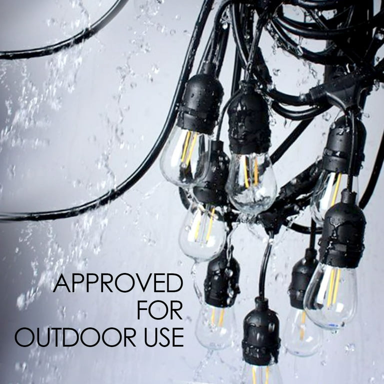LEDPAX 48 FT LED Outdoor Waterproof String Lights, 15-Light, 16 S14 LED  Edison Bulbs Included, UL Listed, Black 
