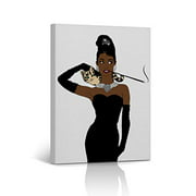 Buy4Wall Audrey Hepburn Style African American Girl Wall Art Canvas Print Digital Paint Decorative Art Home Decor Artwork Stretched and Framed - Ready to Hang -%100 Handmade in The USA 22x15