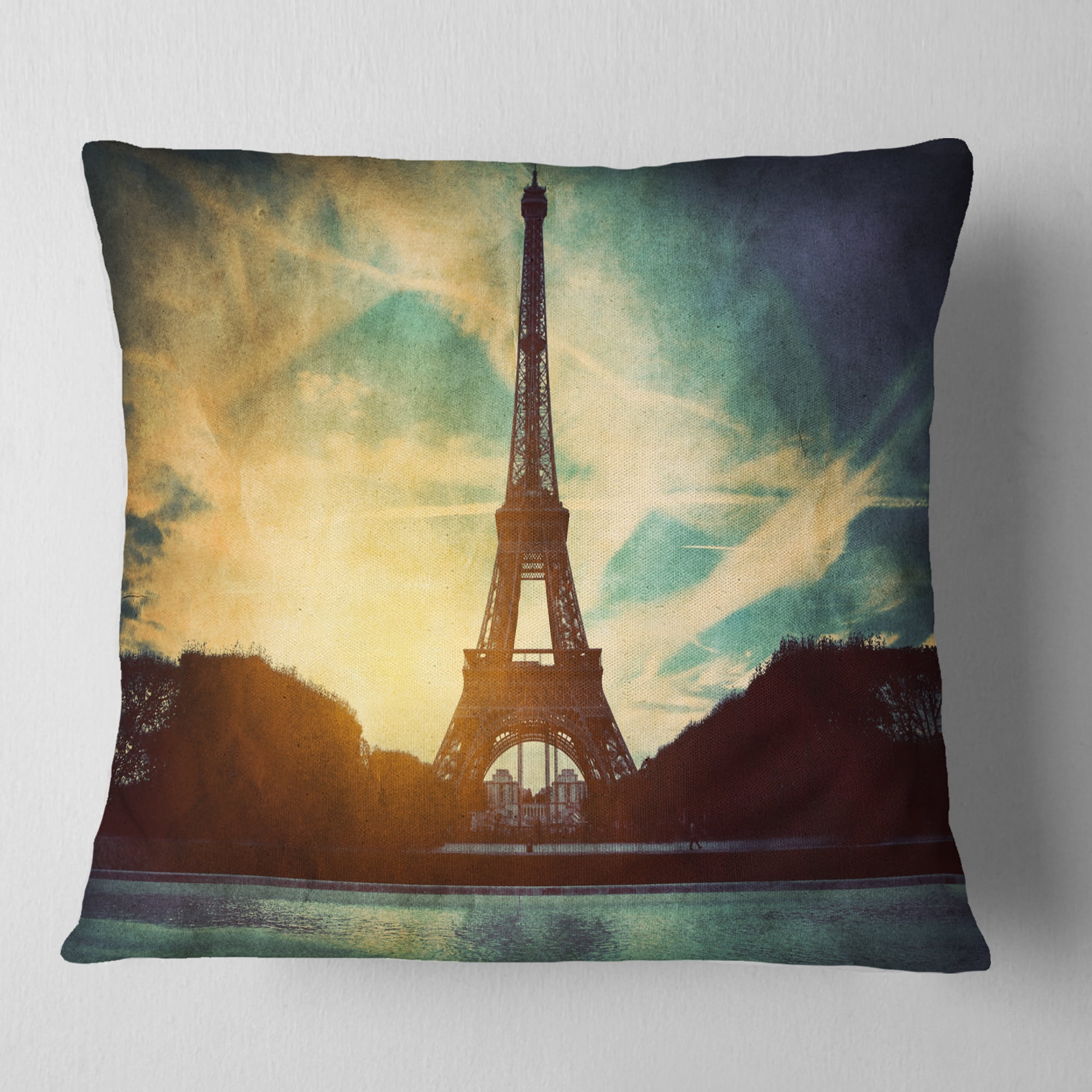 Designart Paris Eiffel TowerRetro Style - Cityscape Throw Pillow - 16x16