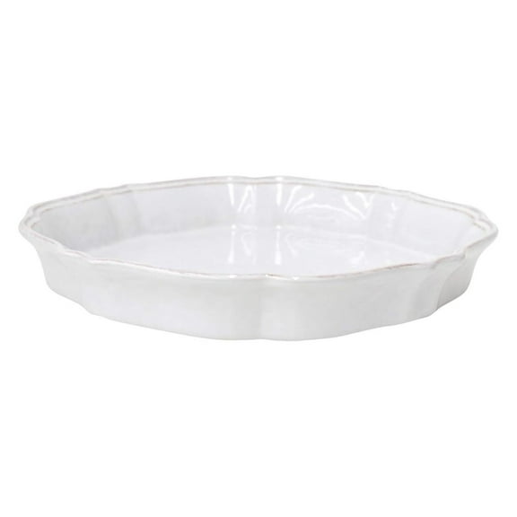 Drevy Ceramic Stoneware 12" Pie Dish - Impressions Collection, White | Microwave & Dishwasher Safe Dinnerware | Food Safe Glazing | Restaurant Quality Serveware