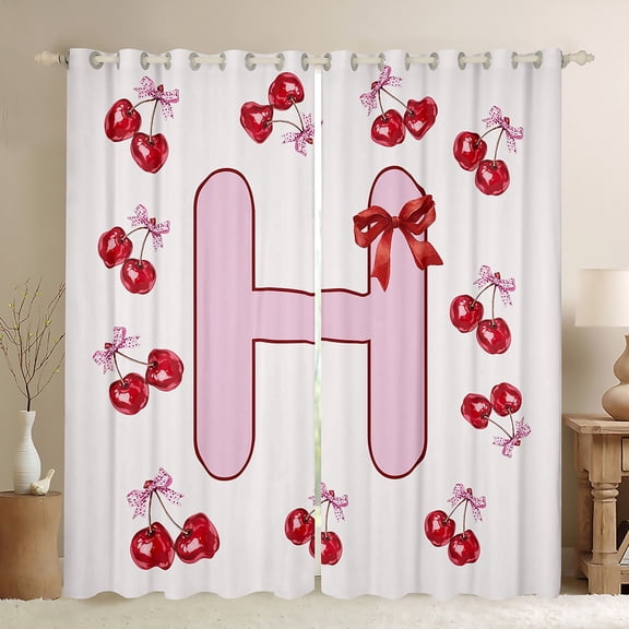 Feelyou Princess Monogrammed H Black Out Curtains, Fashion Ribbon Cherry Curtains Pack of 2 (42x63 Each), Teens Kids Girls Women Bedroom Curtains, Blackout Curtains Bedroom Decor